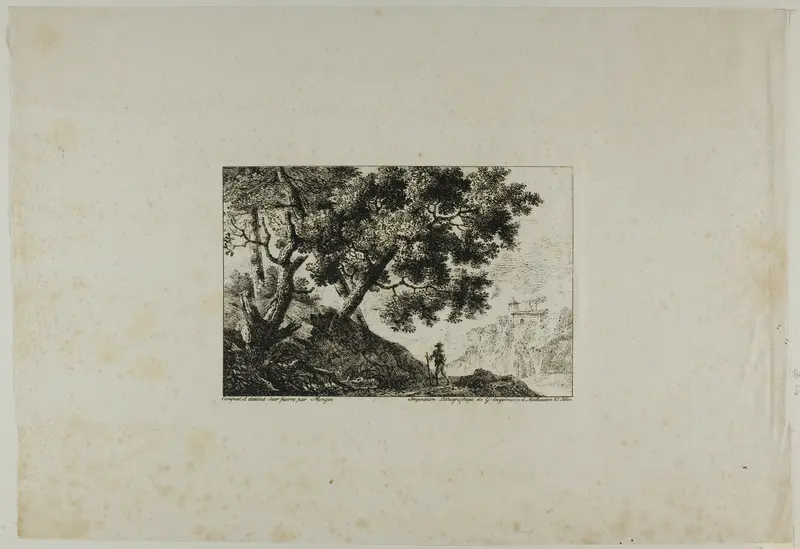 Landscape with Man Carrying Staff Wall Art by Pierre Antoine Mongin - High-Resolution Digital Print