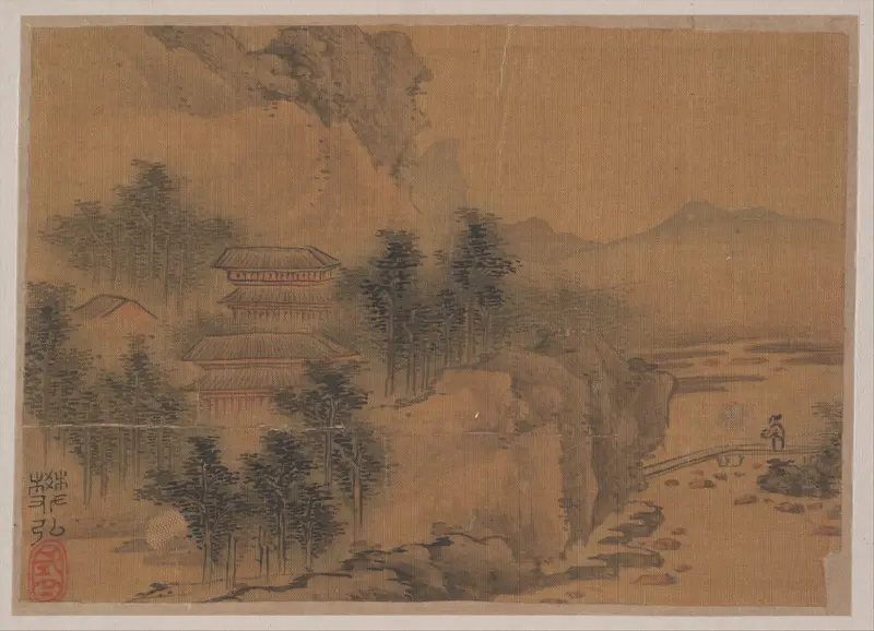 Landscape with Man Crossing Bridge Wall Art by Fan Hong - High-Resolution Digital Print