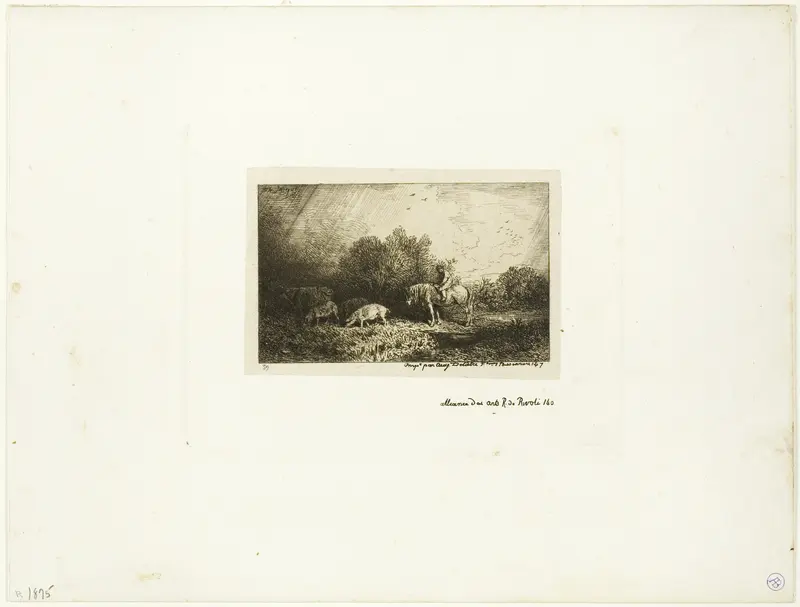 Landscape with Man on Horseback, Pigs and Cow