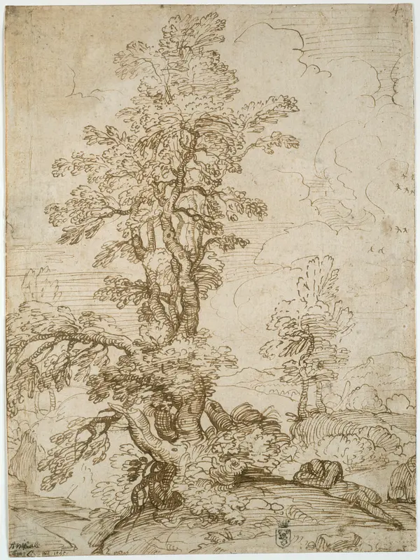Landscape with Man Sleeping beneath Tree (recto); Landscape with a Horseman (verso) Wall Art by Annibale Carracci - High-Resolution Digital Print