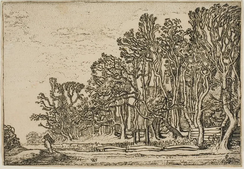 Landscape with Plank-Hedges and Man Bearing Wood Wall Art by Willem Buytewech - High-Resolution Digital Print