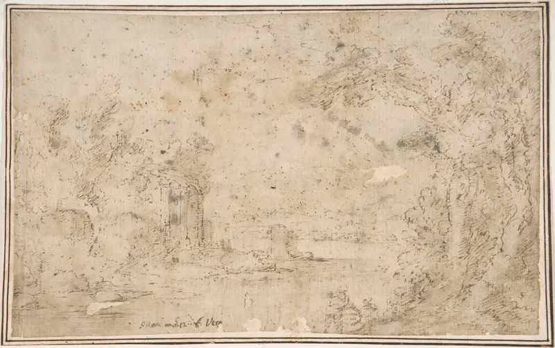Landscape with Ruins Wall Art by Anonymous, Italian, Roman-Bolognese, 17th century - High-Resolution Digital Print