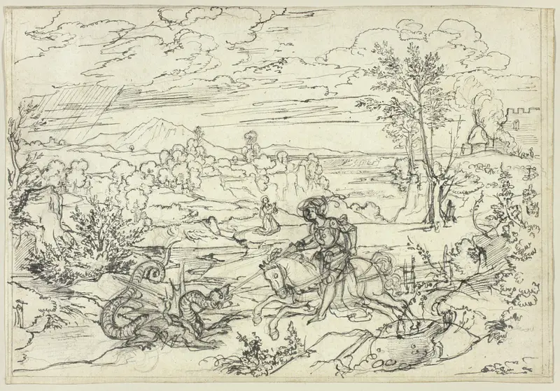 Landscape with Saint George and the Dragon and the Monte Soratte Wall Art by Joseph Anton Koch - High-Resolution Digital Print