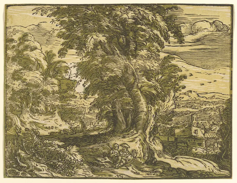 Landscape with Seated Couple Wall Art by Hendrick Goltzius - High-Resolution Digital Print