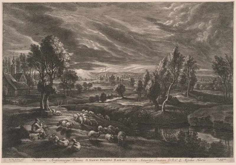 Landscape with Sheep, from The Small Landscapes Wall Art by Schelte Adamsz. Bolswert - High-Resolution Digital Print