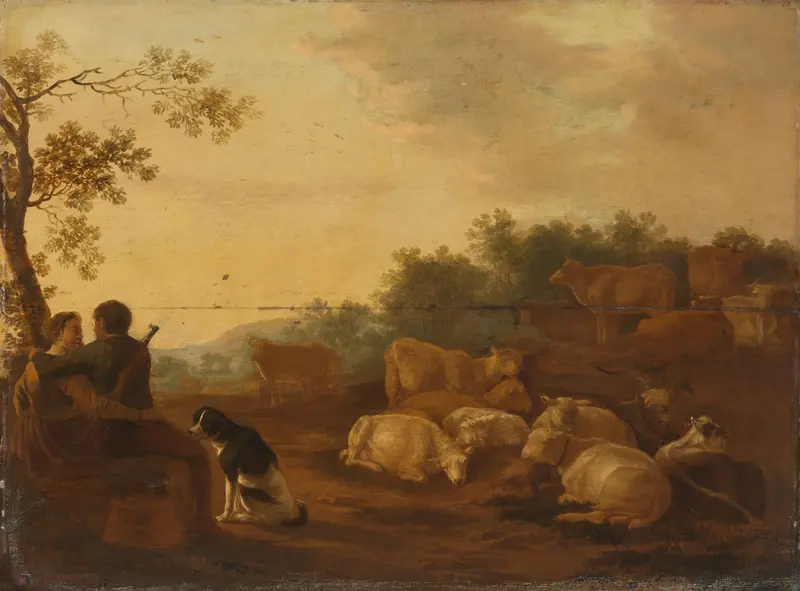 Landscape with sheperd, sheperdess and cattle Wall Art by Unknown - High-Resolution Digital Print