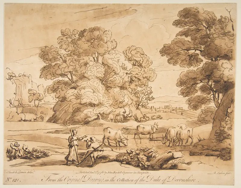 Landscape with Shepherd and Shepherdess Wall Art by Richard Earlom - High-Resolution Digital Print