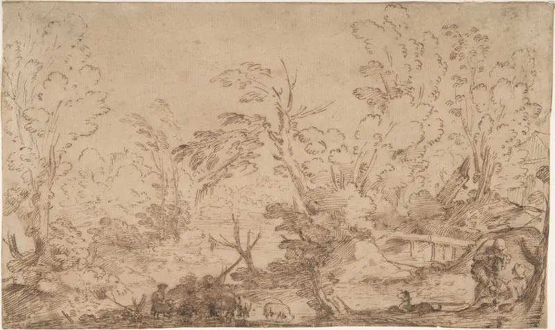 Landscape With Shepherds Wall Art by Anonymous, Italian, Bolognese, 17th century - High-Resolution Digital Print