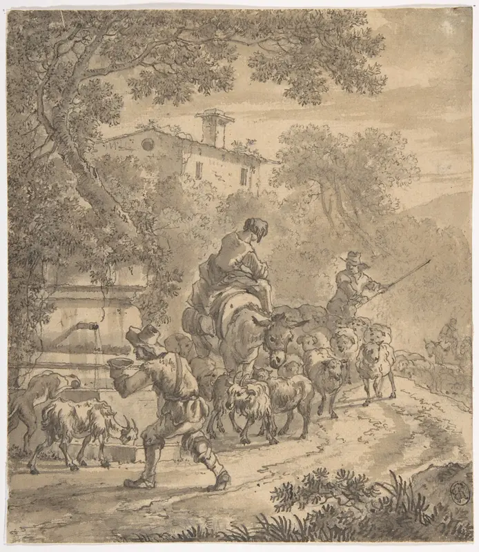 Landscape with Shepherds and their Flock Wall Art by Adriaen van der Cabel - High-Resolution Digital Print