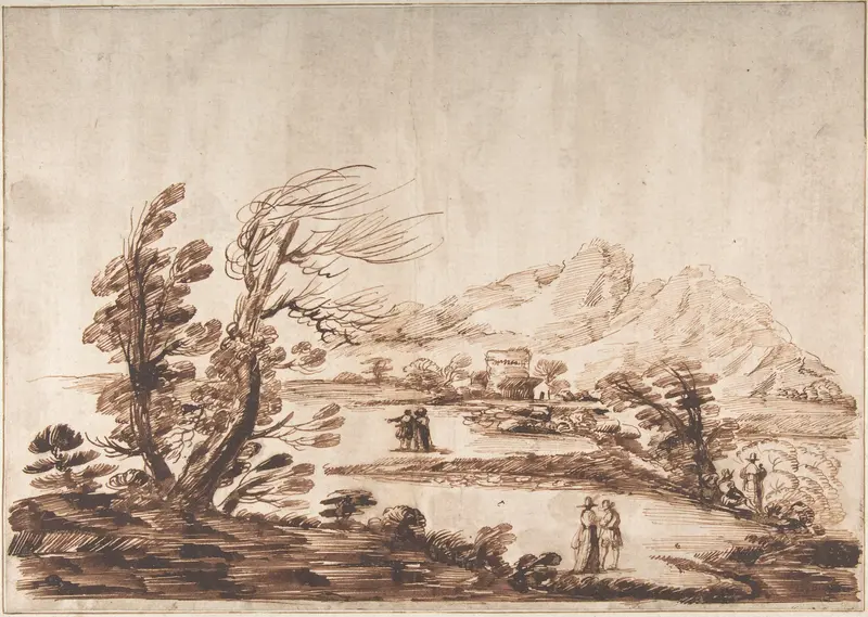 Landscape with Six Figures Wall Art by Guercino (Giovanni Francesco Barbieri) - High-Resolution Digital Print