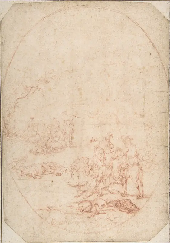 Landscape with Soldiers Helping the Wounded after a Battle Wall Art by Anonymous, French, 18th century - High-Resolution Digital Print