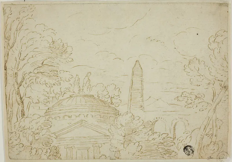 Landscape with Temple, Obelisk and Aqueduct Wall Art by Giovanni Francesco Grimaldi - High-Resolution Digital Print