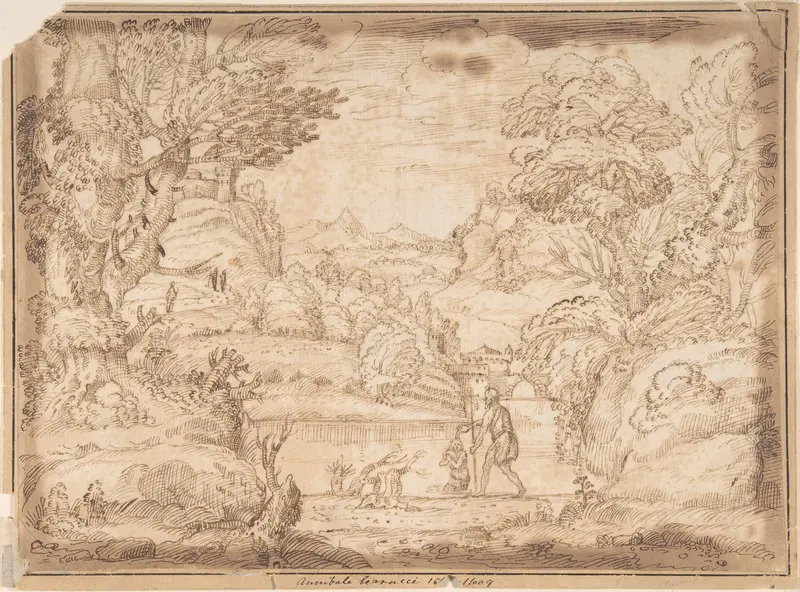 Landscape with the Baptism of Christ Wall Art by Anonymous, Italian, Bolognese, 17th century - High-Resolution Digital Print