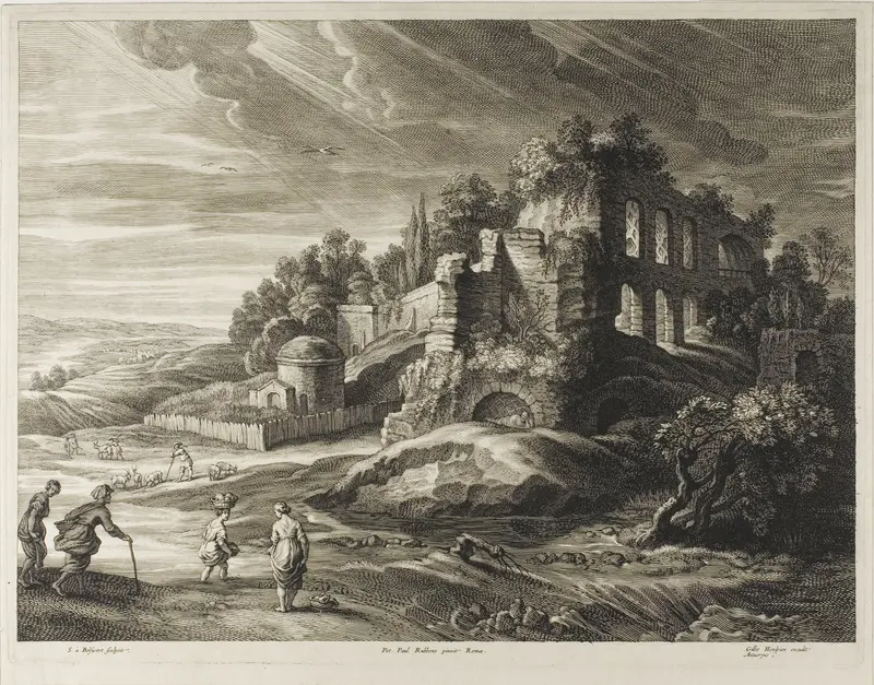 Landscape with the Great Ruins, from The Small Landscapes Wall Art by Schelte Adamsz. Bolswert - High-Resolution Digital Print