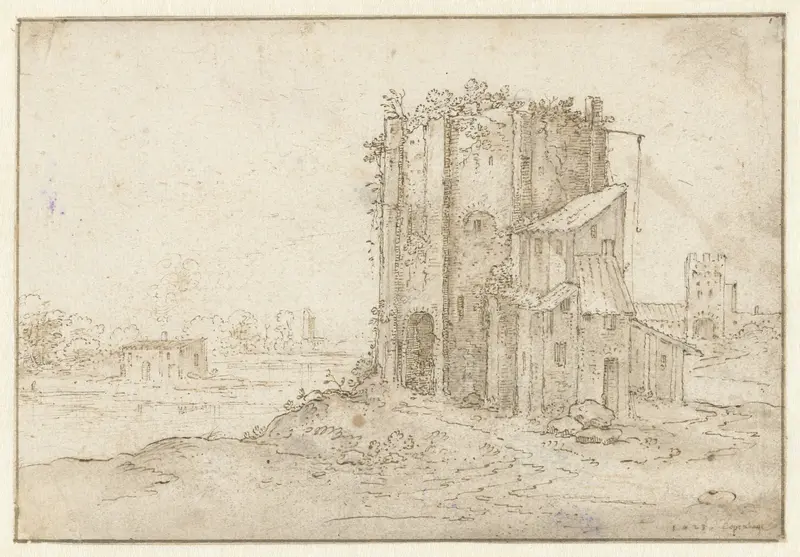Landscape with the Ruins of a Round Tower Wall Art by Marten de Cock - High-Resolution Digital Print