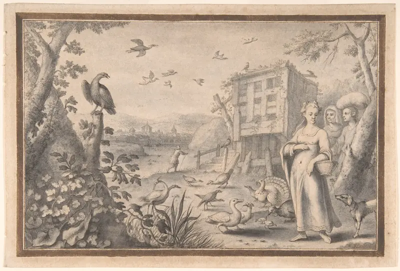 Landscape with Three Figures and Birds Wall Art by Albert Flamen - High-Resolution Digital Print