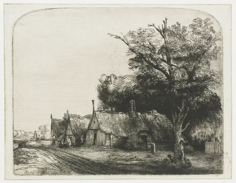 Landscape with Three Gabled Cottages beside a Road Wall Art by Unknown - High-Resolution Digital Print