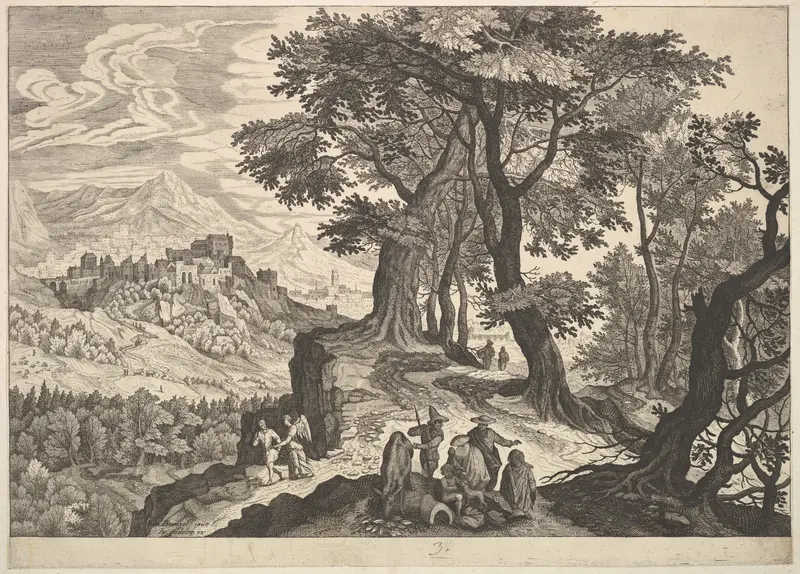 Landscape with Tobias and the Angel and Gypsies Wall Art by Aegidius Sadeler II - High-Resolution Digital Print
