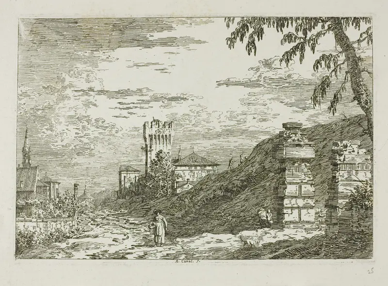 Landscape with Tower and Two Ruined Pillars, from Vedute Wall Art by Canaletto - High-Resolution Digital Print