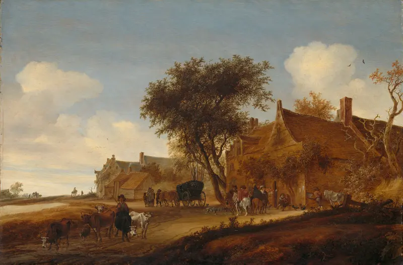 Landscape with Travellers before an Inn Wall Art by Salomon van Ruysdael - High-Resolution Digital Print