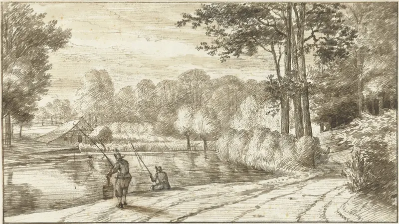 Landscape with Two Fishermen alongside a Road Wall Art by Abraham Rutgers - High-Resolution Digital Print