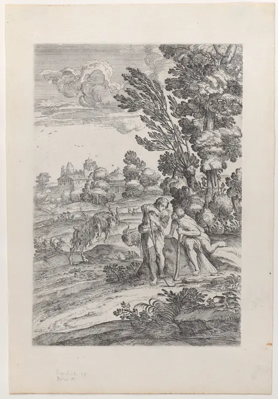 Landscape With Two Goatherds Wall Art by Giovanni Francesco Grimaldi - High-Resolution Digital Print