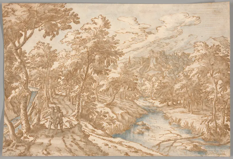 Landscape with Two Men Walking Wall Art by Tobias Verhaecht - High-Resolution Digital Print