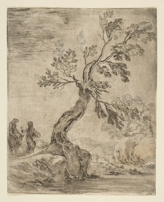 Landscape with two women, one mounted on a donkey Wall Art by Stefano della Bella - High-Resolution Digital Print