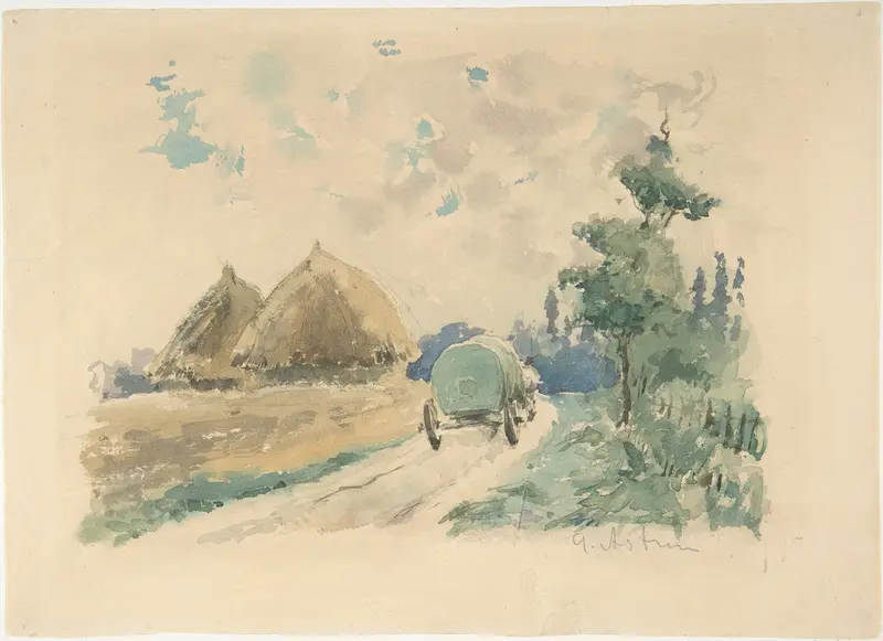 Landscape with Wagon and Haystacks Wall Art by Zacharie Astruc - High-Resolution Digital Print