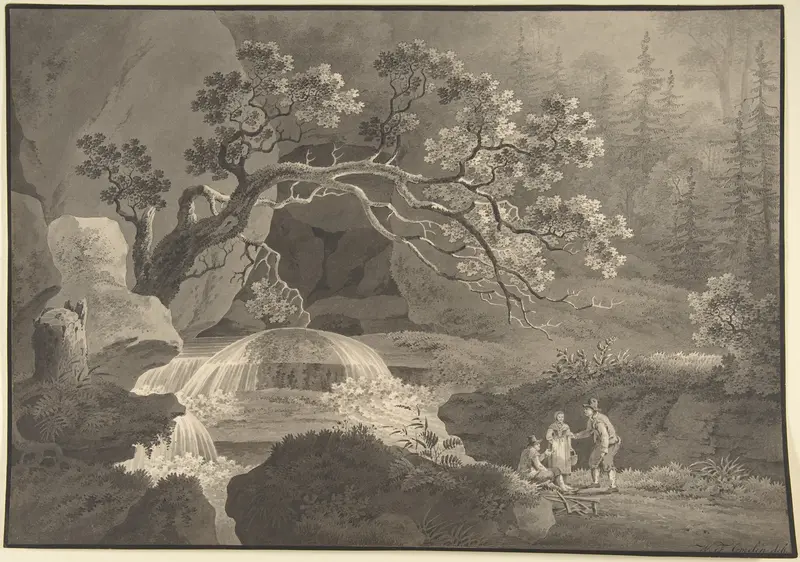 Landscape with Waterfall Wall Art by Friedrich Wilhelm Gmelin - High-Resolution Digital Print