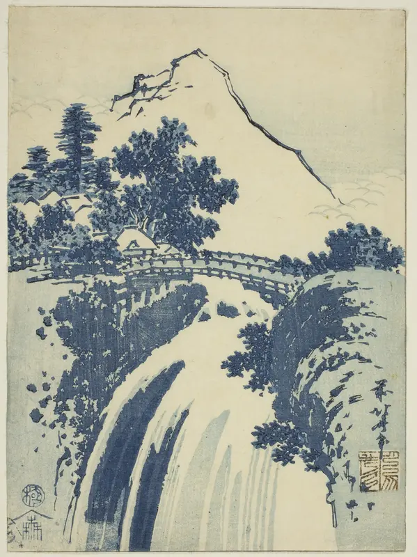 Landscape with waterfall, from an untitled series of chuban prints