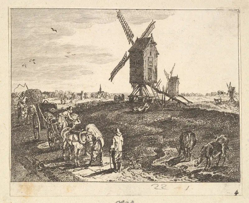 Landscape with Windmills and Cart Wall Art by Anonymous, French, 18th century - High-Resolution Digital Print