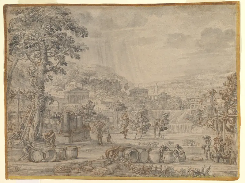 Landscape with Wine Harvest Wall Art by Pietro da Cortona (Pietro Berrettini) - High-Resolution Digital Print