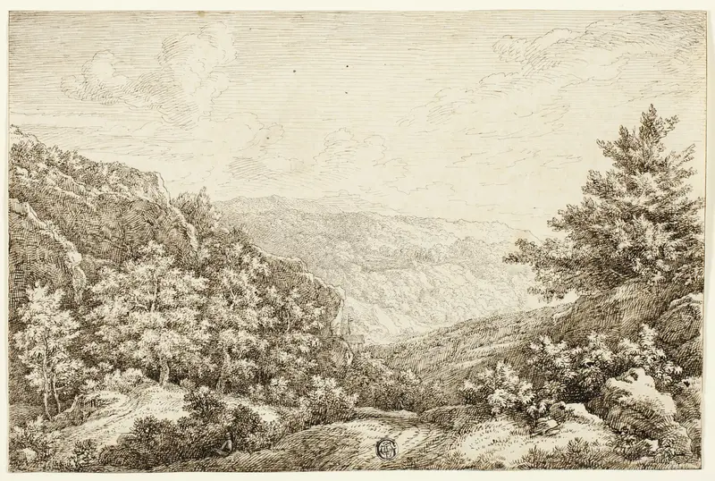 Landscape with Wooded Hills, Seated Figure Wall Art by Nicolaes Emmanuel Perij - High-Resolution Digital Print