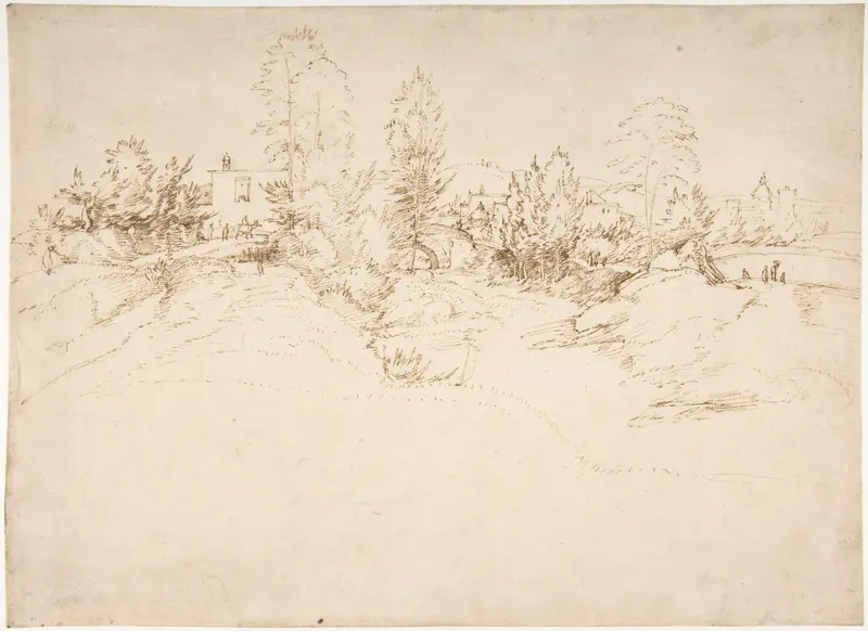 Landscape (Wooded Approach to a Town) Wall Art by Fra Bartolomeo (Bartolomeo di Paolo del Fattorino) - High-Resolution Digital Print