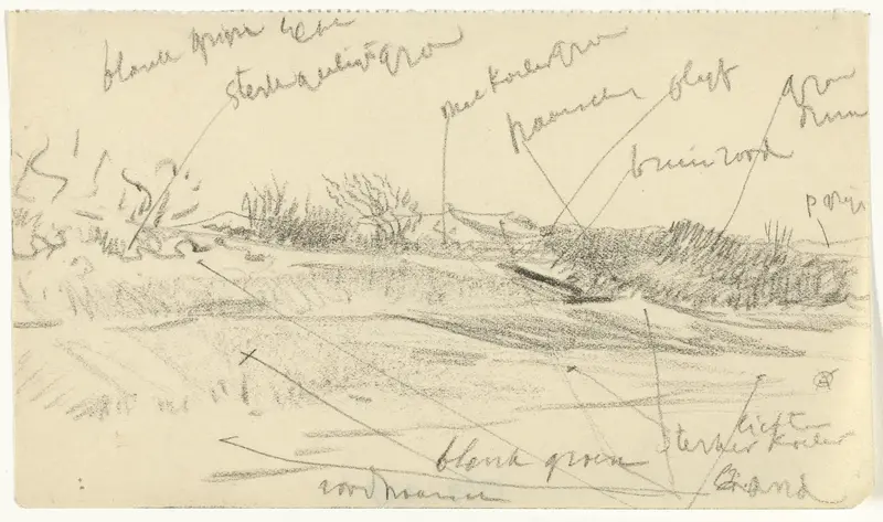 Landschap aan de voet van een heuvel, met kleurnotities Wall Art by Gerrit Willem Dijsselhof - High-Resolution Digital Print