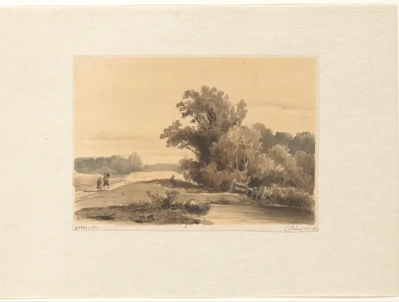 Landschap bij Brederode met wandelaars op een pad Wall Art by Cornelis Springer - High-Resolution Digital Print