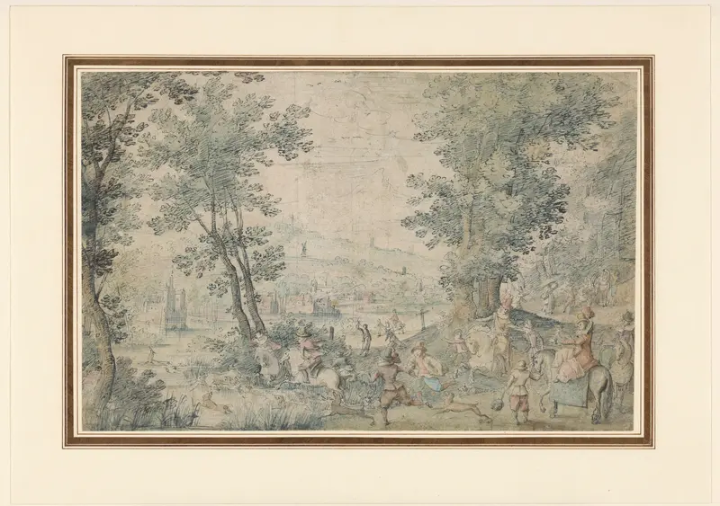 Landschap bij Brussel met hertenjacht Wall Art by Unknown - High-Resolution Digital Print