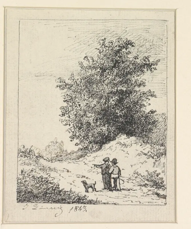 Landschap bij Tienen met twee mannen en een hond Wall Art by Jean Théodore Joseph Linnig - High-Resolution Digital Print