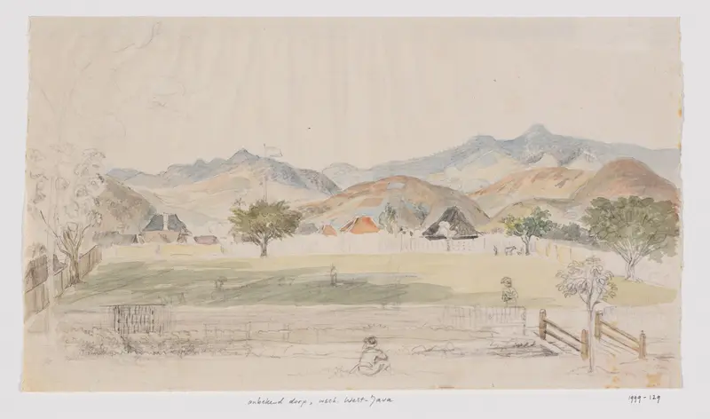 Landschap en gezicht op huizen en dorpsplein, West-Java Wall Art by Adrianus Johannes Bik - High-Resolution Digital Print