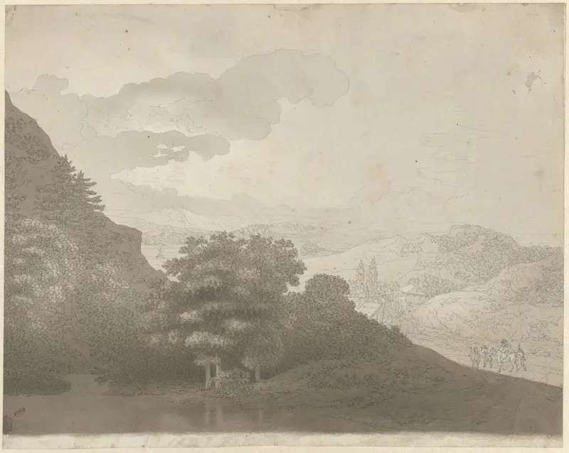 Landschap met begroeide heuvels en trekkende reizigers Wall Art by Franz Edmund Weirotter - High-Resolution Digital Print