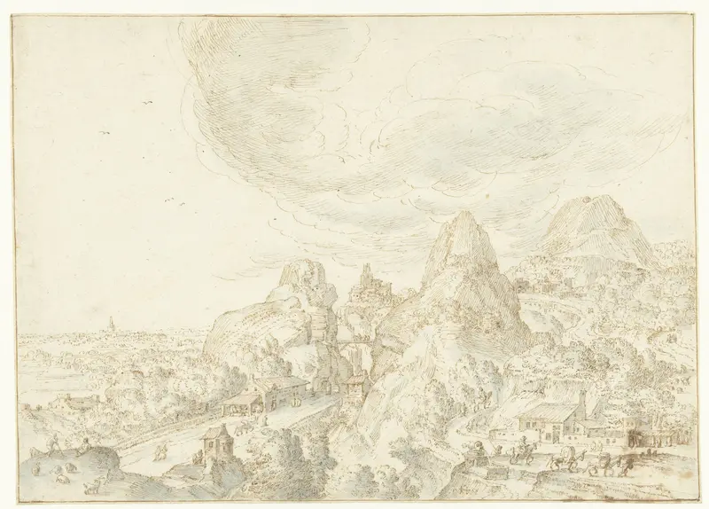 Landschap met bergen en een kronkelende weg Wall Art by Hendrick van Cleve - High-Resolution Digital Print