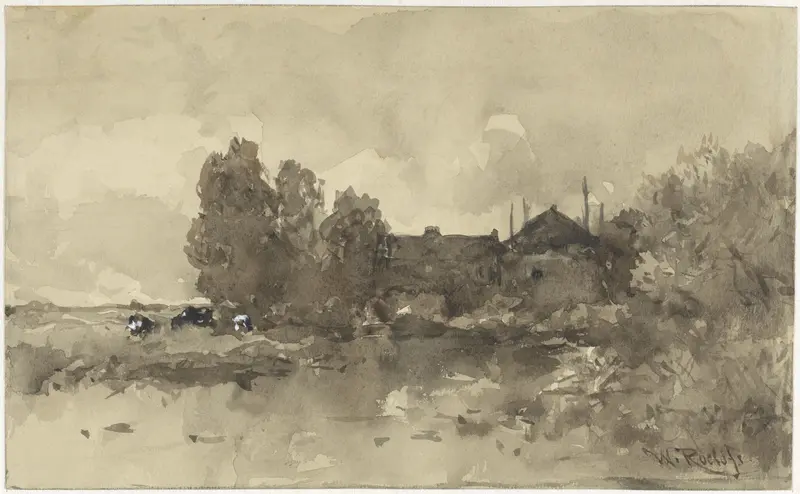 Landschap met boerderij Wall Art by Willem Roelofs (I) - High-Resolution Digital Print