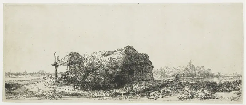 Landschap met boerderij en hooimijt Wall Art by Unknown - High-Resolution Digital Print
