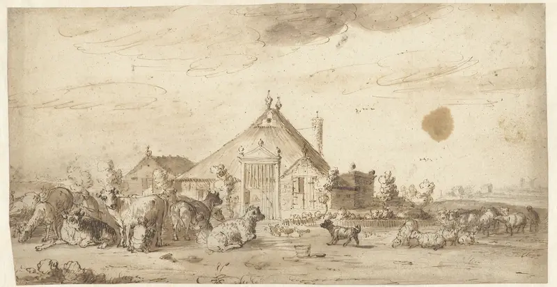 Landschap met boerderij en vee Wall Art by Unknown - High-Resolution Digital Print