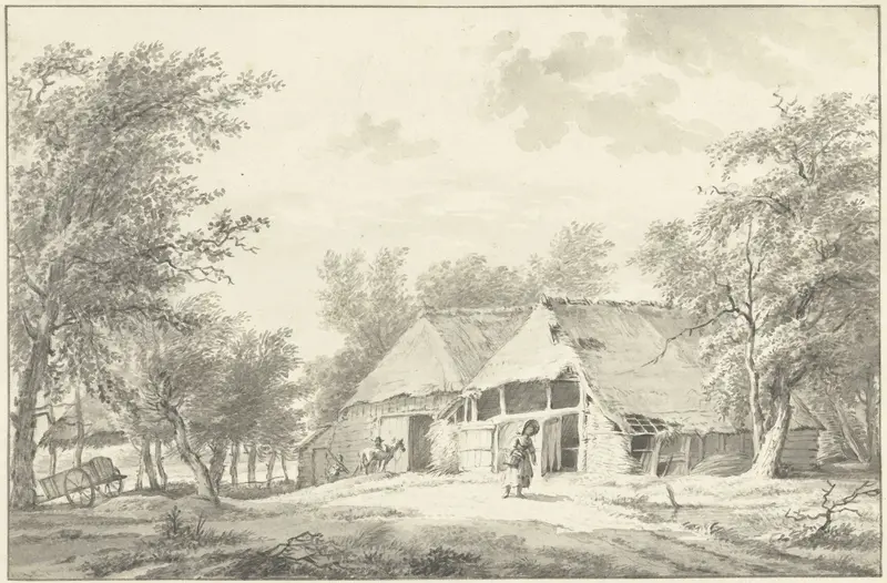 Landschap met boerderij en vrouw met mand Wall Art by Wybrand Hendriks - High-Resolution Digital Print