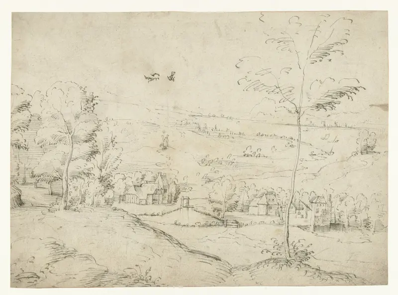 Landschap met boerderijen bij een rivier Wall Art by Unknown - High-Resolution Digital Print