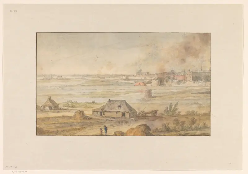 Landschap met boerderijen en een ommuurde stad Wall Art by anonymous - High-Resolution Digital Print