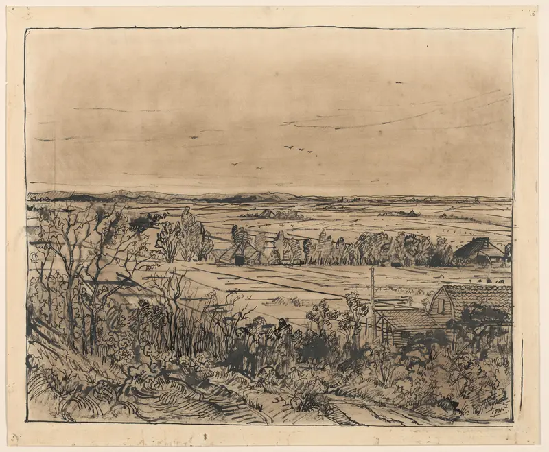 Landschap met boerderijen gezien vanaf de duinen bij Bergen Wall Art by Unknown - High-Resolution Digital Print