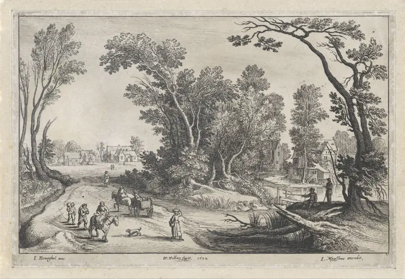 Landschap met boeren op weg naar de markt Wall Art by Unknown - High-Resolution Digital Print